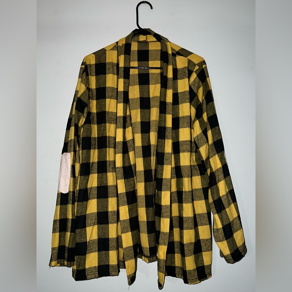 Yellow & Black Buffalo Plaid Open Front Shacket